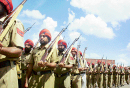 A contingent of Punjab police during rehearsal for the Independence Day function at Patiala on Wednesday.