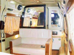 The plush interior of a refitted car