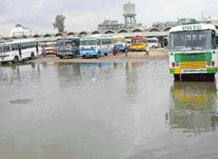 A view of the flooded bus stand