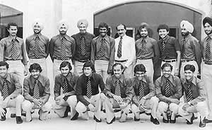 Members of the Indian hockey team photographed in New Delhi on July 7, 1980, on the eve of their departure for Moscow.