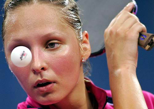 Russia's Svetlana Ganina returns the ball during the women's singles second round table tennis match against Italy's Laura Negrisoli at the Olympic Games