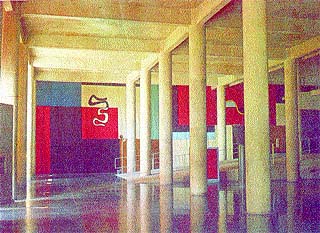The original Tapestry at entrance of Punjab Vidhan Sabha, now being re-constructed. Courtesy: Le Corbusier uvre Complte, Volume 8, 