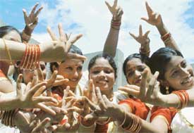 Members of the Chandigarh Malyalee Association perform to mark Onam at the Sector 19 church in Chandigarh