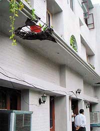 A portion of the broken balcony in Sector 15-A in Chandigarh