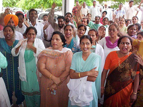 Members of the Punjab Nursing Association hold a protest in support of their demands at Government Rajindra Hospital in Patiala on Monday.