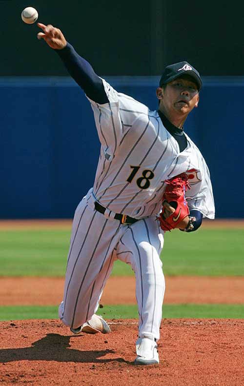 Japan's Daisuke Matsuzaka pitches to Australia during their semi-final baseball game at the Athens 2004 Olympic Games on August 24.