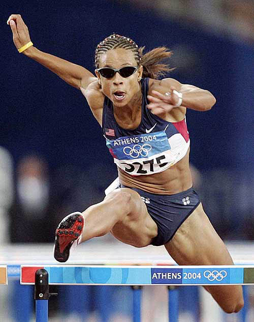 Joanna Hayes, of the US wins the 100m hurdles at the 2004 Olympic Games on August 24 in Athens, Greece.