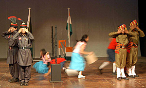 A scene from Madeeha Gauhar’s play ‘Border-Border’ at Punjab Natshala, Amritsar, on Tuesday.
