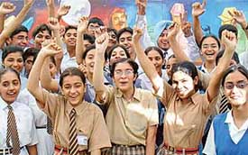 Schoolchildren in a jubilant mood after their exhibits were selected among the best 20 of a science exhibition which concluded at DAV Public School