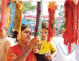Rakhis on display at one of the sector markets in Chandigarh
