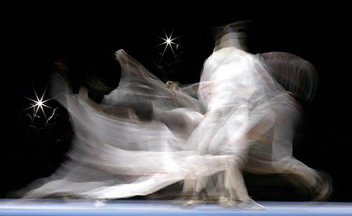 Russia (left) take on Germany (right) to win the gold medal in the women's team Epee at the 2004 Olympic Games in Athens on August 20.