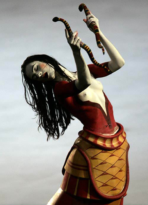 An artist symbolising ancient Greece performs during the opening ceremony of the Athens 2004 Olympic Games on August 13. A spectacular opening ceremony launched the Athens Olympics on Friday, lifting spirits in the Games' ancient birthplace after the host nation was rocked by a drugs drama involving its two top sprinters.