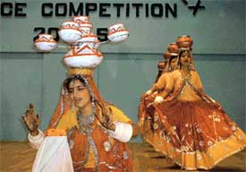 A dancer performs a balancing act at the Sahodaya School Complex Dance Competition on Tuesday