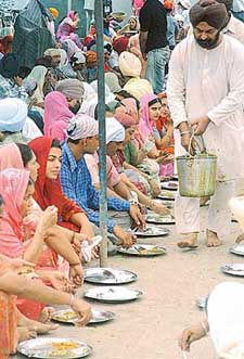 Langar being served at Sector 34 gurdwara, Chandigarh, on Wednesday