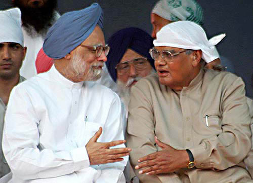 Prime Minister Manmohan Singh with former Prime Minister Atal Bihari Vajpayee
