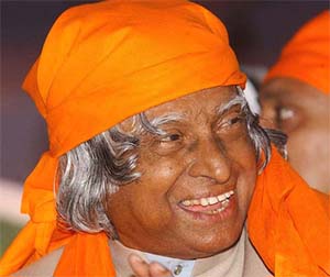President A.P.J. Abdul Kalam smiles during the 'Parkash Utsav' celebrations at Rakab Ganj Gurudwara in New Delhi on Wednesday