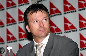 Australian cricket legend Steve Waugh addresses a press conference in Mumbai on Thursday to announce the launch of non-stop flights between India and Australia by the Qantas Airways. 