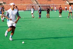 Jugraj Singh during a practice session of Indian hockey team probables at the Hockey Stadium, Sector 42, Chandigarh, on Thursday. 