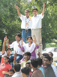 ABVP candidates making their last-minute appeal in DUSU elections. 