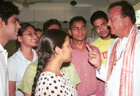 Sports Minister Sunil Dutt interacts with budding sportspersons during his visit to Chandigarh