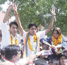 NSUI candidates during their victory lap, after the declaration of results in the Capital 
