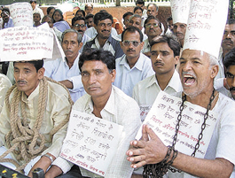 Teachers from Bihar demonstrating against the state government on Teachers Day at Jantar Mantar in the Capital on Sunday. 