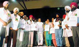 Teachers who were honoured by Education Minister Harnam Dass Johar on Teachers Day in Ludhiana