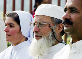 Religious leaders from different faiths take part in a peace rally in Kathmandu on Sunday