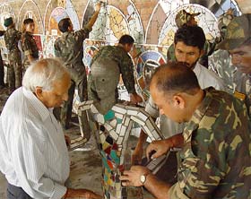 Jawans from HQ 10 Corps, Bathinda, busy learning the nuances of environmental architecture from Nek Chand at Rock Garden's third phase