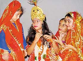 Children participate in Raaslila on Janmashtami at Shri Sidh Baba Amarnath Shiv Mandir behind Tribune office, Sector 29, Chandigarh