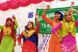Students of Guru Nanak Girls College, Model Town, perform giddha at a function