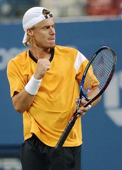 Lleyton Hewitt reacts during his match against Feliciano Lopez at the US Open