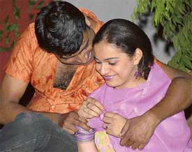 A scene from "Chehray", staged at Tagore Theatre in Chandigarh