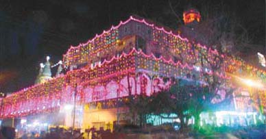 Krishna Mandir, Model Town, Ludhiana, illuminated for Janmashtami celebrations