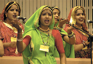 Schoolgirls performing a dance during International Literacy Day celebration in the Capital on Wednesday.