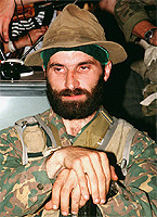 File photo of Chechen rebel leader Shamil Basayev in the town of Budennovsk in the Stavropol region. 