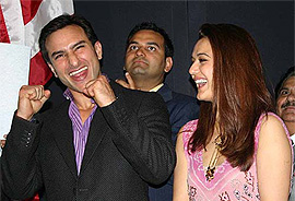 Bollywood actor Saif Ali Khan with actress Preity Zinta on the opening day of the Indian Film Festival in New York