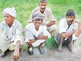 Relatives of Ram Sharan and Nar Singh, who were killed near the firing range at Mandlai, 50 km from Panchkula