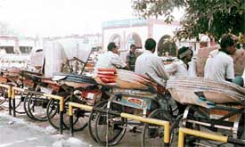 Cycle rickshaws lined up outside the Ludhiana railway station