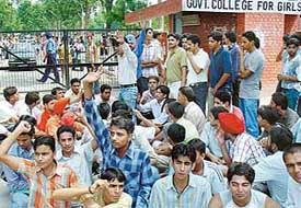 Students protest against the decision of holding of indirect elections to student bodies in Chandigarh colleges, in Sector 11