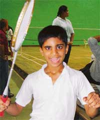 Rishab Rana cheers after making it to the final of the under-10 section in the Chandigarh State Badminton championships played at the Sector 42 indoor hall