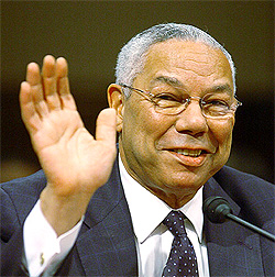 US Secretary of State Colin Powell gestures as he testifies before the US Senate Foreign Relations Committee 