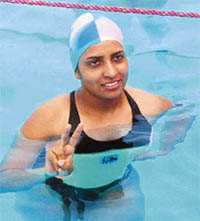 Abhipsha Thakur who was adjudged the best swimmer in the PTU Inter-College Swimming Championship which concluded at GNE College