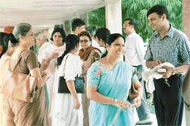 Scene outside the Law Auditorium, Panjab University, Chandigarh, during the poll for the lecturer, reader, professor constituency of the Senate