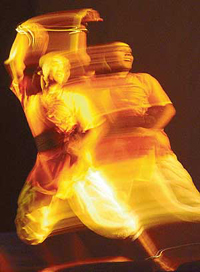 Actors perform tandava in their attempt to establish Lord Shivas presence on stage during the presentation of Sanjay Upadhyays play, 'Kahaan Gaya Mera Ugna' at Tagore Theatre 