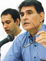 The co-ordinator of the CCS, North India, Mr Ashok Khanna, addresses a press conference at Chandigarh Club on Tuesday. Also seen in the picture is Mr Naushad Thariani. 