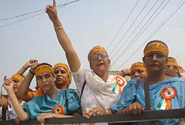Panun Kashmir women activists in a rally on the occasion of the 15th anniversary of Martyr's Day in Jammu on Tuesday.
