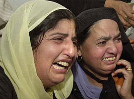 Inconsolable relatives of Peer Hissamuddin, an advocate and senior separatist leader, who was shot dead in Srinagar on Wednesday.