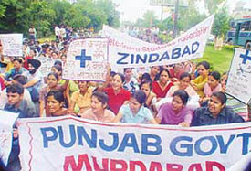 Veterinary students on strike on the PAU campus in Ludhiana on Wednesday.