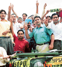 HSA, SOPU, NSUI and HPSU activists on Thursday take out a rally after the announcement of their alliance for the Panjab University elections.